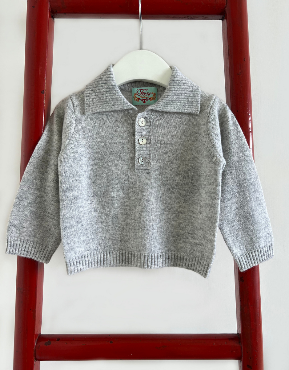 Baby Boy Button Jumper in Platinum – Feine Cashmere