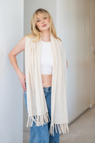 Soft Cashmere Tassel Scarf in Sandy - 100% cashmere scarf with hand-knotted tassels