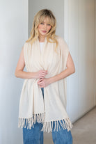 Soft Cashmere Tassel Scarf in Sandy - 100% cashmere scarf with hand-knotted tassels