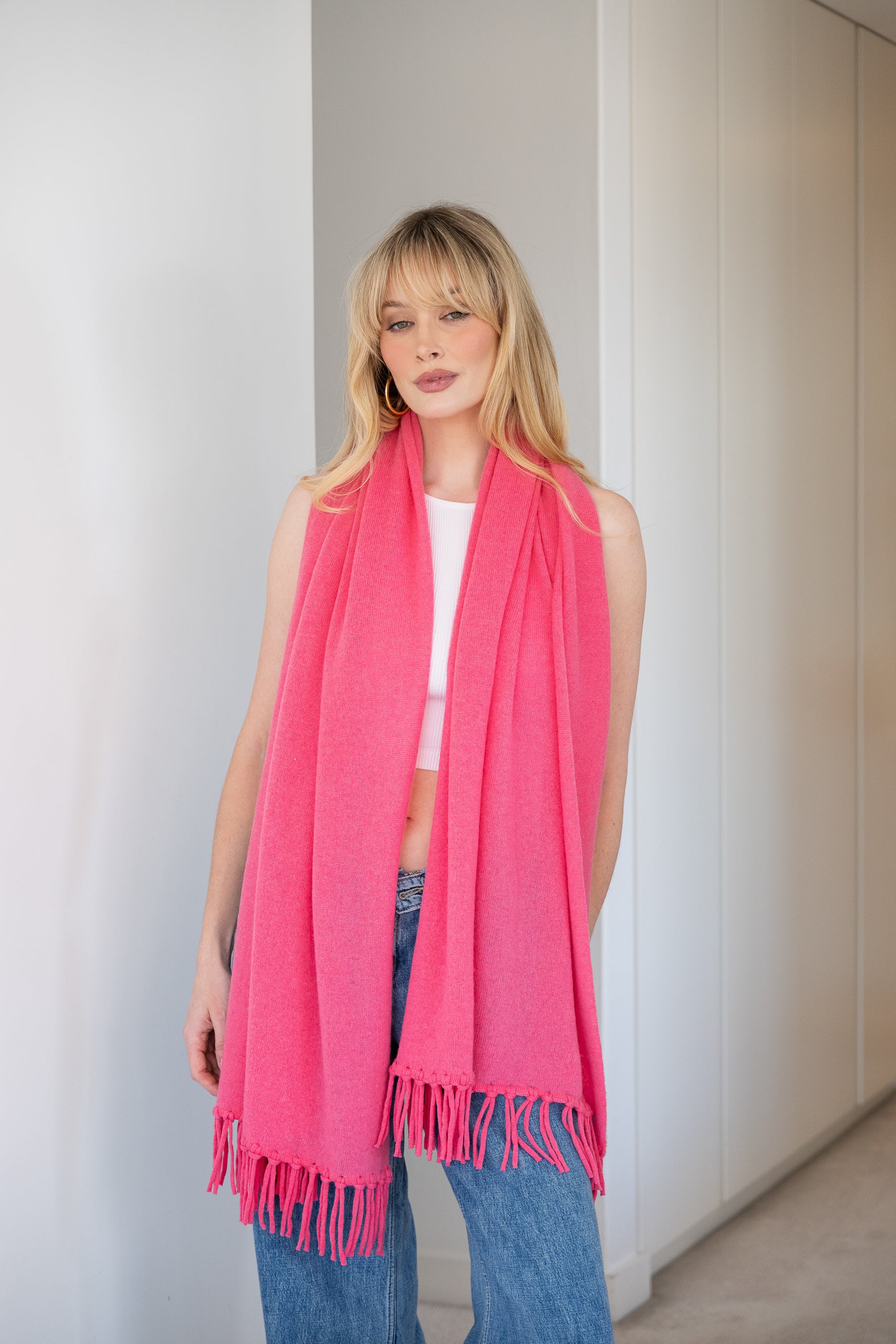 Soft Cashmere Tassel Scarf in Strawberry - 100% cashmere scarf with hand-knotted tassels