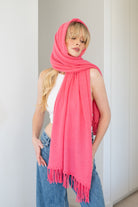 Soft Cashmere Tassel Scarf in Strawberry - 100% cashmere scarf with hand-knotted tassels