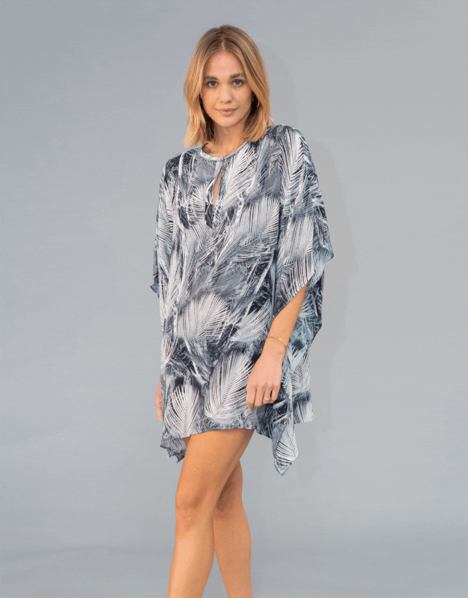 Silk Kaftan Dress in Feather Print Feine Cashmere Silk Kaftan Dress in Feather Print Feine Cashmere